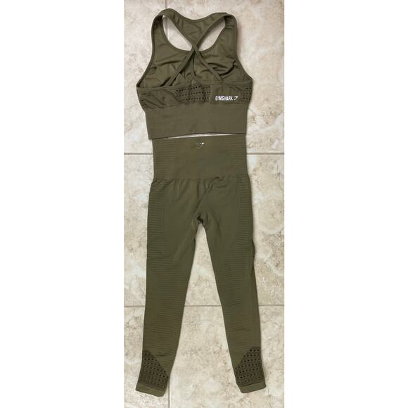 Gymshark NWOT Flex Dry Knit Cutout Workout Set small Olive Green 2 Piece - Picture 12 of 15
